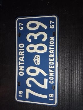 1967 Ontario License Plate * Only One * 100 Years Of Confederation